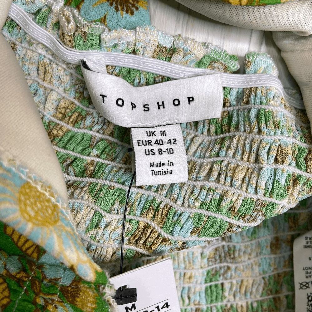 Topshop Chic Voluminous Sleeves Blouse Green Multi Size Medium - Picture 8 of 8